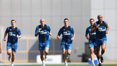 Left to right: Matt Targett, Jonjo Shelvey, Ciaran Clark and Joelinton during training.