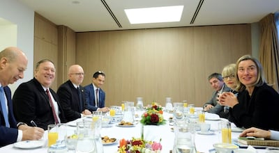 US Secretary of State Mike Pompeo attends a meeting with European Union foreign policy chief Federica Mogherini in Brussels. Reuters