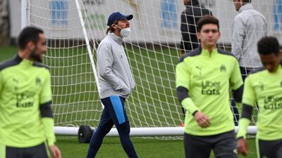 Andre Villas Boas oversees Marseille training on Monday, October 26, ahead of their Champions League match against Manchester City. AFP