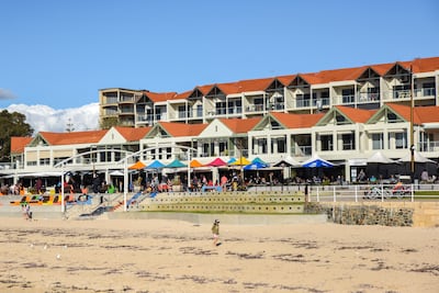 A dining precinct looks out over the beach in Rockingham. Photo: Ronan O'Connell