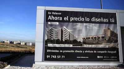 A publicity board announces a residential block in the Valdebebas neighbourhood in Madrid. Andrea Comas / Reuters