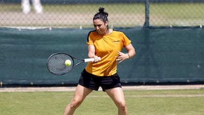 Ons Jabeur during a practice session ahead of her Wimbledon final against Elena Rybakina at the All England Lawn Club on Saturday July 9, 2022. PA