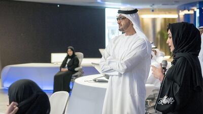 Sheikh Mohammed bin Zayed, Crown Prince of Abu Dhabi and Deputy Supreme Commander of the UAE Armed Forces at the inauguration of the 'Panorama' artificial intelligence and Big Data centre at Adnoc's headquarters in the capital Rashed Al Mansoori / Crown Prince Court - Abu Dhabi