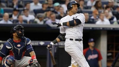 Robinson Cano watches his third-inning solo home run off Cleveland Indians.