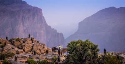 Dining by Design on a cliff at Anantara Al Jabal Al Akhdar Resort. Courtesy Anantara Al Jabal Al Akhdar Resort