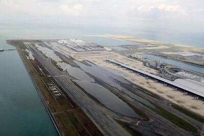 The flooded Kansai International Airport a day after Typhoon Jebi hit Japan in 2018. EPA