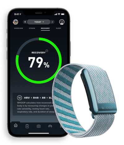 Although the Whoop wearables don't have a screen, they do sync data to an app that provides fitness and health details. Photo: Whoop