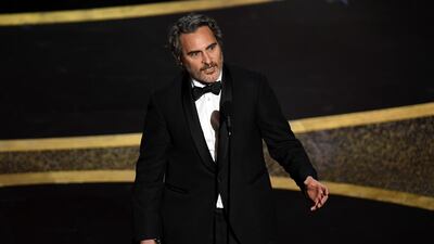 Joaquin Phoenix accepts the Actor In A Leading Role award for 'Joker' onstage at the 92nd Academy Awards on Sunday, February 9. AFP