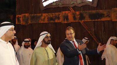 Sheikh Mohammed visits the “Lost Valley- Dinosaur Adventure” zone and at the live entertainment show.