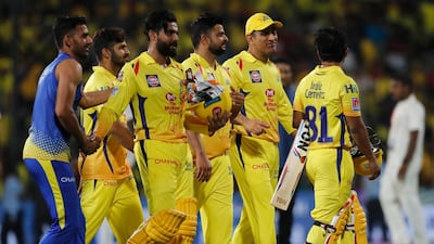 Chennai Super Kings players leave the ground after their win in the VIVO IPL T20 cricket match in Chennai, India, Saturday, March 23, 2019. AP