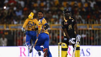 Aamer Yami of Bengal tigers celebrates the wicket of Chadwick Walton. Francois Nel/Getty Images