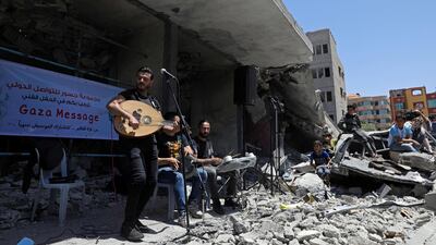 A Palestinian singer performs during a musical event calling to boycott the Eurovision Song Contest. Reuters
