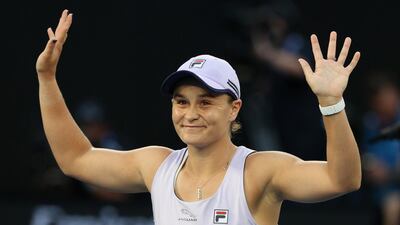 Australia's Ashleigh Barty celebrates winning her first round match against Montenegro's Danka Kovinic. Reuters
