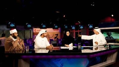 Abu Dhabi TV broadcasters moments before going to air with a telethon in aid of Red Crescent's Somalia famine appeal.