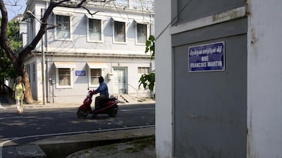 Many signs of Pondicherry’s colonial roots remain, including a host of French road names. Subhendu Sarkar / LightRocket via Getty Images