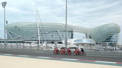 BMC Racing Team riders train on the Yas Marina Circuit.