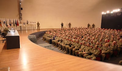 Lebanon’s Army Commander Gen Rodolphe Hayka addresses officers. photo: @LebarmyOfficial / X
