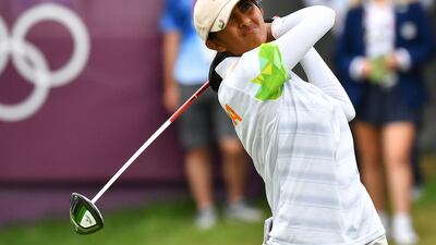 India's Aditi Ashok tees off during the 2020 Summer Olympics in Tokyo, where she finished fourth. AFP