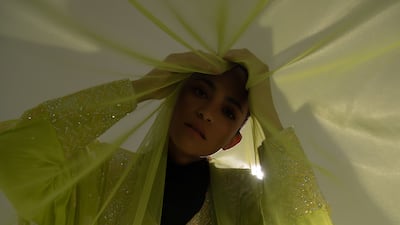 Heavily embellished with gold embroidery down the front and at the cuffs, this silk combined thawb kandurah is scattered with crystals and metallic threads. It dates from 2011, and was a gift to the initiative from Sheikha Dr Shamma bint Mohammed bin Khalid al Nahyan.