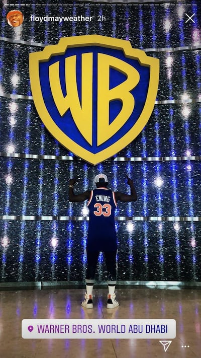 Floyd Mayweather posing at Warner Bros World Abu Dhabi.