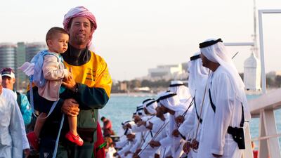 Members of Team Telefonica arrive after completing the second leg of the Volvo Ocean Race in Abu Dhabi on January 4, 2012. Christopher Pike / The National