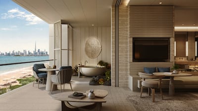 A rendering of a room at Capella Dubai, set to open on Dubai Peninsula in 2030. Photo: Capella