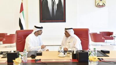 Sheikh Hamdan bin Rashid, Deputy Ruler of Dubai and Minister of Finance, and Sheikh Mansour bin Zayed, Deputy Prime Minister and Minister of Presidential Affairs, chair a meeting by the Financial and Economic Committee, of which Sheikh Mansour is Vice Chairman, to draft the general federal budget for 2018 on Wednesday. Wam