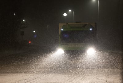 A delivery van on a snow-covered road in Ruthin, north Wales. EPA