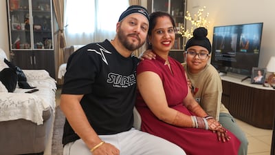 My Dubai Rent: Gagandeep Singh. Wasl Crystal Building 4, Dubai. (L-R) Gagan, Nancy and Arshbir. Victor Besa / The National