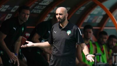 Morocco's head coach Walid Regragui reacts during the Africa Cup of Nations Group F match between Morocco and DR Congo. AP
