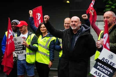 Aslef general secretary Mick Whelan on a picket line at Euston station in London on Friday. PA