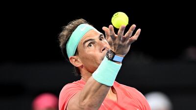 Rafael Nadal serves during the doubles match with Marc Lopez against Max Purcell and Jordan Thompson of Australia at the Queensland Tennis Centre in Brisbane. EPA