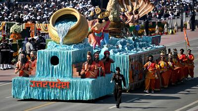 Tableau from India's Uttar Pradesh state take part country’s 76th Republic Day parade in New Delhi. AFP
