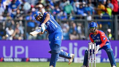 Mumbai Indians' Rohit Sharma hits out on his way to a score of 49 off 27 balls. AFP