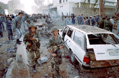 The aftermath of an explosion in West Beirut during the Lebanese civil war. AFP