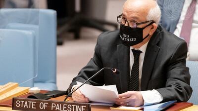 Riyad Mansour, Palestine's envoy to the UN, used the word 'apartheid' 15 times during a Security Council meeting on Wednesday. AFP
