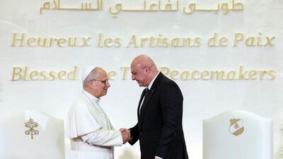 Pope Leo meets Lebanese President Joseph Aoun at the Presidential Palace. AFP