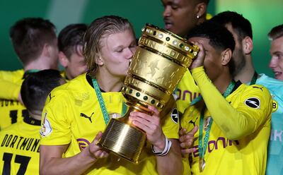 Dortmund's Erling Haaland after winning the German Cup final on May 2021. EPA