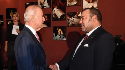US Vice President Joe Biden shakes hands with Morocco's King Mohammed VI at the royal palace in Fez in 2014. AFP