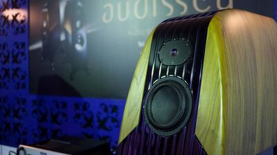 A set of speakers by Audissey, made with diamonds and ceramic carbon fibre, worth half a million dirhams. Razan Alzayani / The National