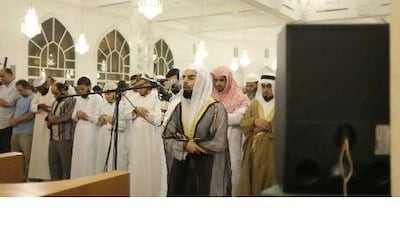 Worshippers at prayer during one of Imam Salah Bukhatir's sermons at the Sheikh Saud mosque in Sharjah.