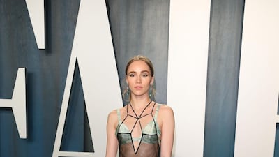 Suki Waterhouse in Fendi at the 2020 Vanity Fair Oscar Party following the 92nd annual Oscars at The Wallis Annenberg Center for the Performing Arts. AFP