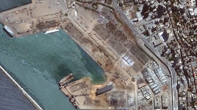 A satellite image shows the damage after an explosion at Beirut's port, Lebanon, August 5, 2020. Reuters