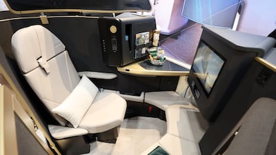 A first-class seat for Etihad Airways' Airbus A321LR. Chris Whiteoak / The National
