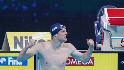 Felix Auboeck wins the men's 400m freestyle on the opening night of Fina World Swimming Championships at Etihad Arena on Thursday, December 16, 2021.
