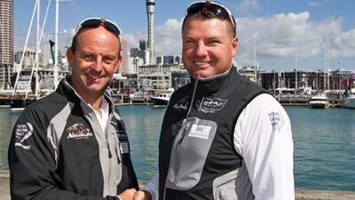Ian Walker, the skipper of Abu Dhabi Ocean Racing, left, welcomes Anthony Nossiter to the team.