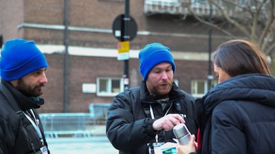 Liam and Danny are both fundraisers for TAP London, a company that employs homeless people to raise money for homeless charities via contactless payments. Thomson Reuters Foundation / Cormac O'Brien