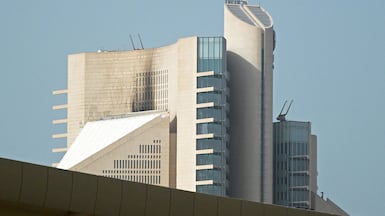 This photograph shows the impact of a fire caused by a drone attack on a building of the Kuwait Petroleum Corporation (KPC), in Kuwait City on April 5, 2026. Attacks by Iranian drones on April 5 resulted in "severe" damage to Kuwaiti oil and petrochemical facilities, the country's state petroleum company said, as Tehran carries out strikes on civilian infrastructure in the Gulf. AFP