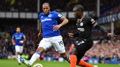 Chelsea's French midfielder N'Golo Kante (R) vies with Everton's French Defender Djibril Sidibe. AFP