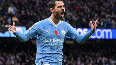 Bernardo Silva celebrates scoring the City's second goal. AFP